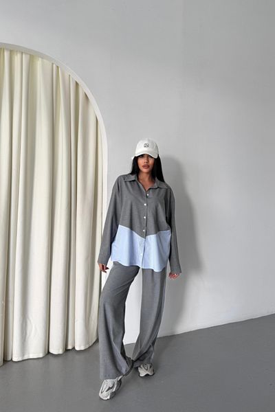 modamtn Polyvi̇skon - Poplin Piece Shirt Pants Suit - Gray