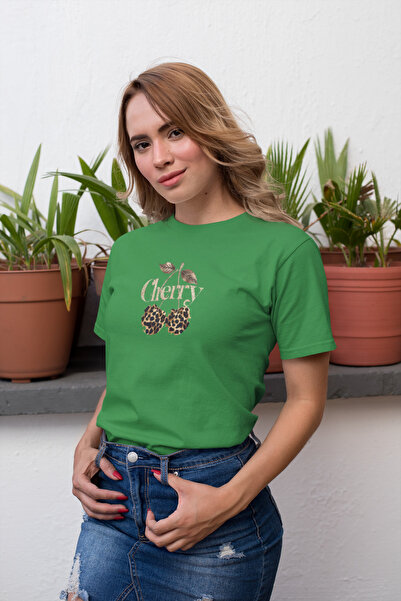 Butik Leopard Cherry Print / Γυναικείο πολύχρωμο T-Shirt 100% Βαμβάκι Κανονικ...