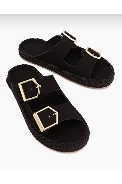 Brs Double Buckle Knitted Sole Slippers
