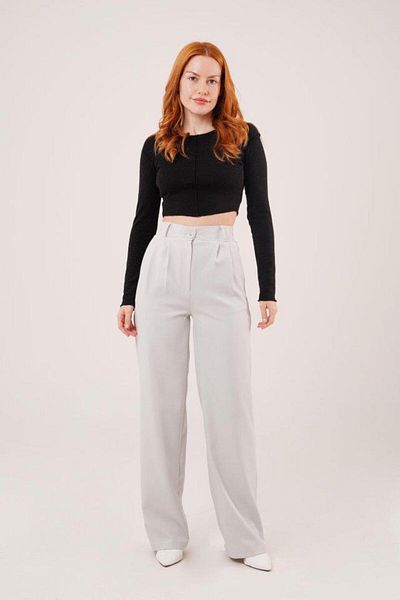 modamtn Wide Leg Pleated Gray Trousers