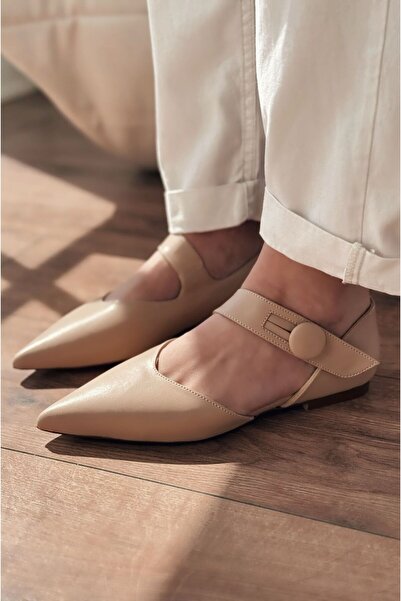 I Love Shoes Peronsa Matte Leather Nude Button-Detail Ballerinas