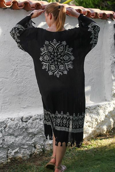 Chiccy Kimono negru cu model guler șiret, lavabil, ocazional, din pânză șile, haină kimono 120 75