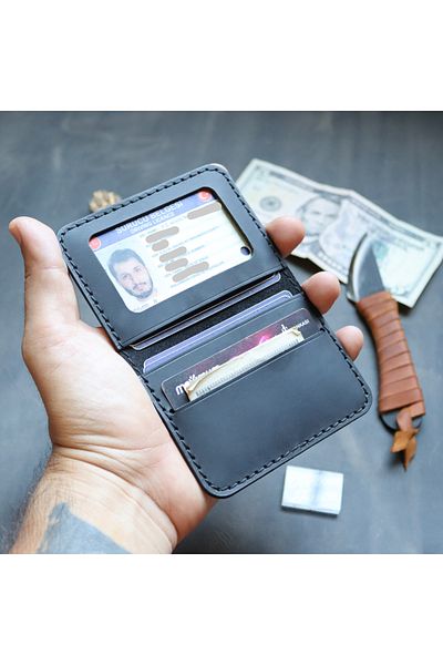 Derici Amca Vertical Genuine Leather Card Holder with Id Compartment Black