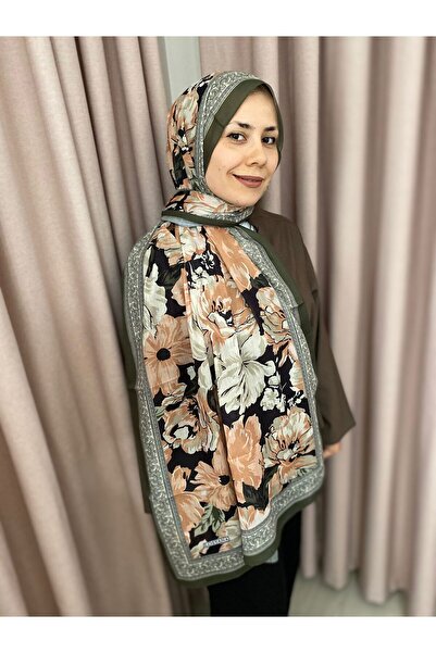 MODA Minelar Olive Green Tones Magnolia Flower Patterned Soft Shawl