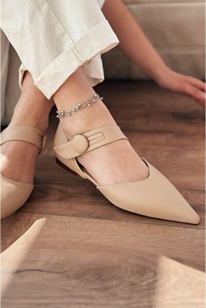 I Love Shoes Peronsa Matte Leather Nude Button-Detail Ballerinas