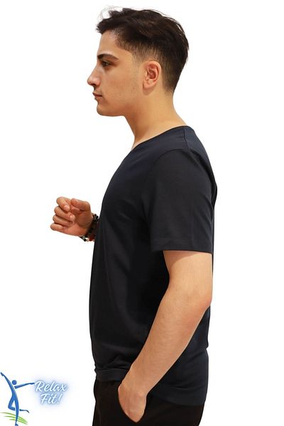 sermoda Relaxed Fit V-Neck Cotton Combed T-Shirt Navy Blue