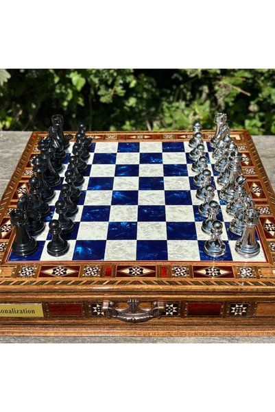 banabirhediye Handmade Chess Set, Bronze Metal, Solid Wood Chess, Gift, Chess Set 33 × 33 × 7 cm