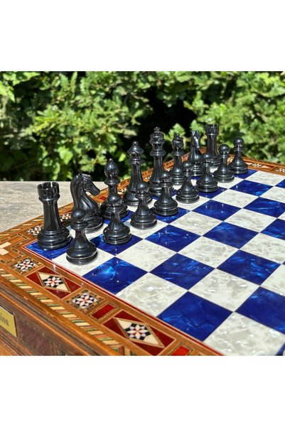 banabirhediye Handmade Chess Set, Bronze Metal, Solid Wood Chess, Gift, Chess Set 33 × 33 × 7 cm