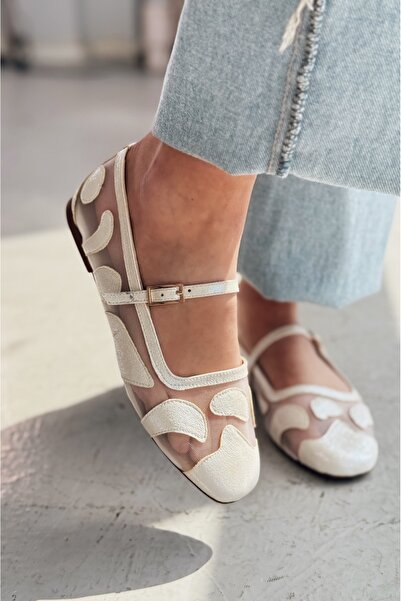 I Love Shoes Μπαλαρίνες από μεταλλικό λευκό τούλι με λεπτομέρεια κεντήματος S...