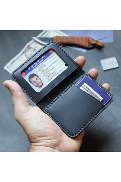 Derici Amca Vertical Card Holder Wallet with Genuine Leather Id Compartment