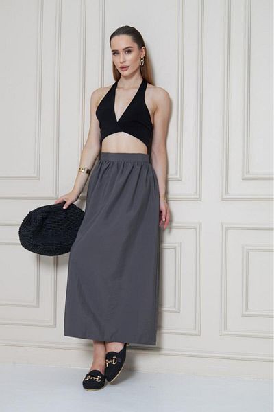 Pasaklı Giyim Women's New Season Gray Parachute Fabric Summer Hidden Zipper Long Skirt 3730300