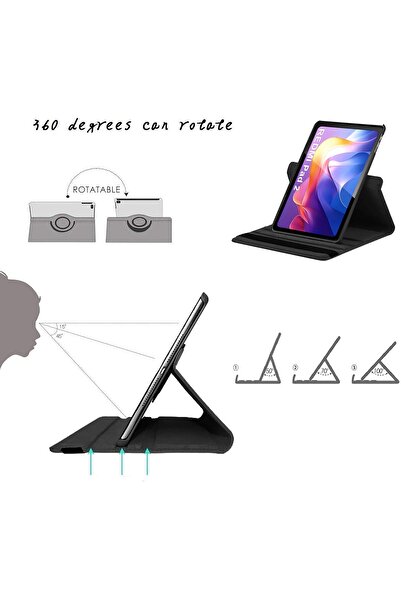 m.tk moveteck Xiaomi Redmi Pad 2 11'' 2025 Uyumlu Tablet Kılıf 360 Derece Koruma Standlı Kapaklı Dönen Zırh