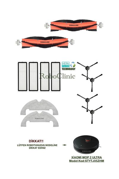 Roboclinic Xiaomi Mi Robot Vacuum Mop 2 Ultra (MODEL CODE: STYTJ05ZHM) Compatible Replacement Brush, Filter, Mop - 12 Pieces