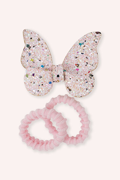 Panço Kız Çocuk Glitterlı Pembe Toka Seti