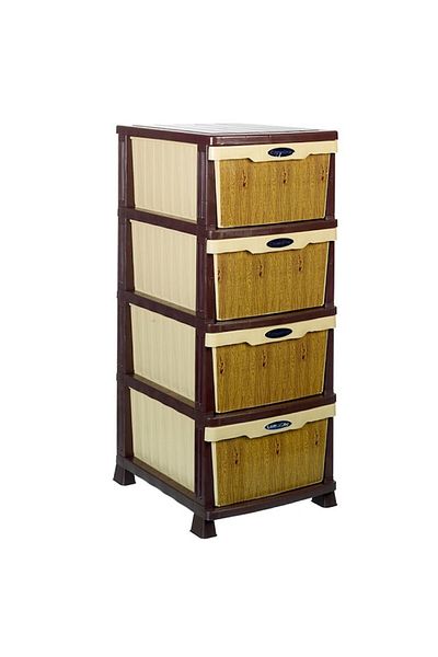 OEM Dulap de depozitare cu 4 sertare LUX, Sultan, 87x46x37 cm, Plastic, Maro-Crem