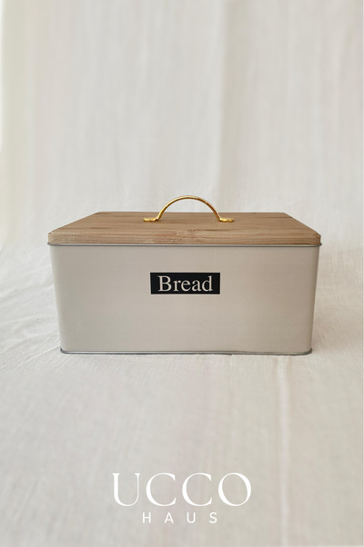 UCCO Metal Retro Bread Box 31X21X18 cm – Wooden Look Lid - Large Volume Vintage Storage Box