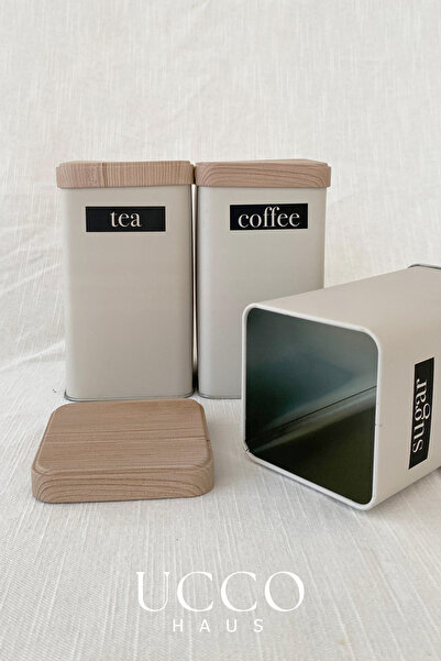 UCCO Set of 3 Metal Retro Storage Containers – Coffee Sugar Tea Food Jar Stylish and Modern Kitchen Organizer