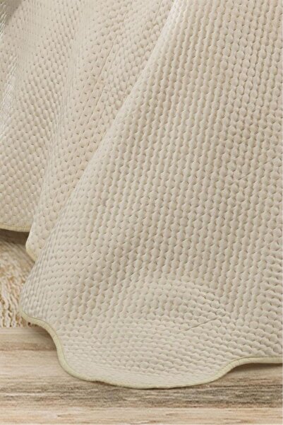 Çeyiz Diyarı Askana Double Luxury Velvet Bedspread Cream