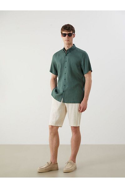 LC Waikiki Southblue Regular Fit Short Sleeve 100% Linen Men's Shirt