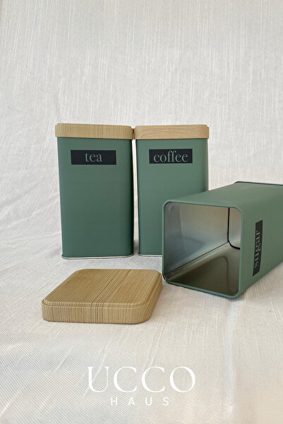 UCCO Set of 3 Metal Retro Storage Containers – Coffee Sugar Tea Food Jar Stylish and Modern Kitchen Organizer