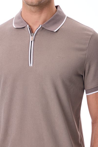RAVANELLI Tricou pentru bărbați cu guler polo cu fermoar și detaliu în dungi - Alba