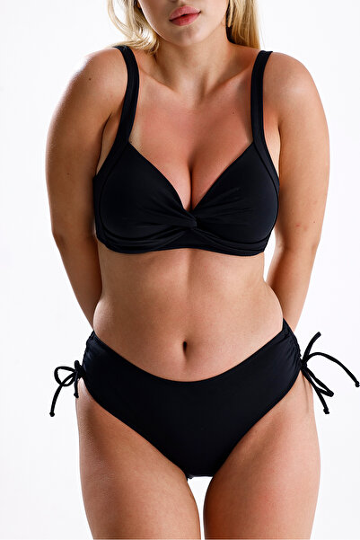 SEALİFEmayo Kadın büzgü detaylı toparlayıcı bikini takımı özel seri Siyah