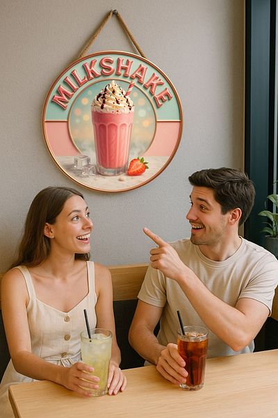 Nod Επιτραπέζιο στολίδι πόρτας με θέμα Milkshake – Πολύχρωμο διακοσμητικό αξεσουάρ τοίχου καφέ με στάμπα UV