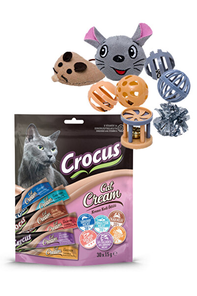 Crocus Multıpack 6 Çeşit Krema Kedi Ödülü 30x15gr&Eastland 8'li Kedi Oyuncağı Seti (Avantajlı Paket)