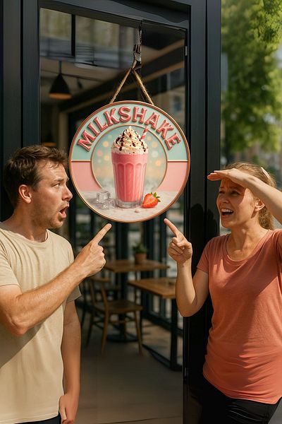Nod Επιτραπέζιο στολίδι πόρτας με θέμα Milkshake – Πολύχρωμο διακοσμητικό αξεσουάρ τοίχου καφέ με στάμπα UV