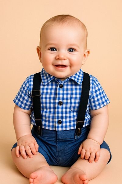 Yalçınoğlu Kids Baby Boy Breathable Skin Friendly Stylish Suspender Detailed Shirt Shorts Set