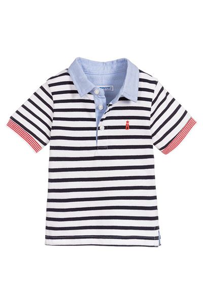 MAYORAL Baby Polo Shirt with Black-White Stripes and Blue Collar