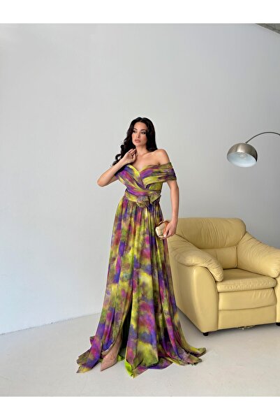 Serica Moda Βραδινό φόρεμα από τούλι με μοτίβο πράσινο καγιάκ