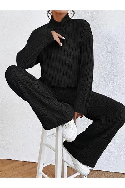 modamtn Women's Long Sleeve Turtleneck Hooded Blouse and Pants Double Set