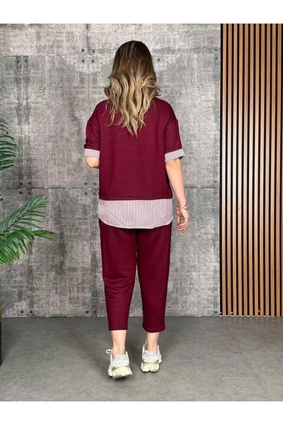 modamtn Women's Modal Fabric Striped Shirt Collar Double Set