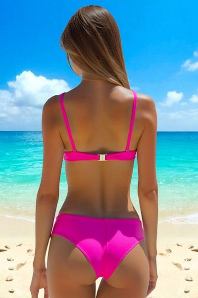 FashionForYou Miss RoyaL two-piece swimsuit, printed push-up bra and semi-cut briefs, Fuchsia, 40
