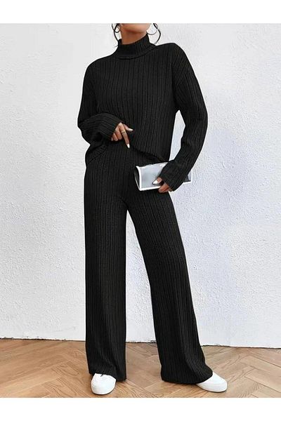 modamtn Women's Long Sleeve Turtleneck Hooded Blouse and Pants Double Set