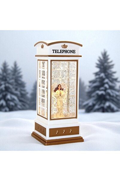 Kuzey Tacı Telefon Kulübesi Tasarımlı Işıklı Melek Figürlü Kar Küresi Vip