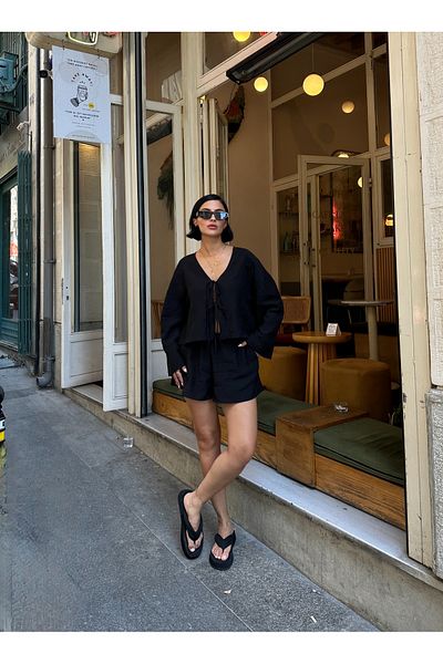 MY LİKA Strawberry Linen Shorts Suit