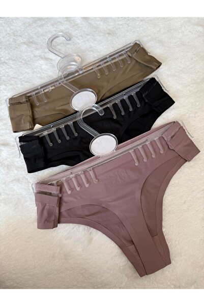 ENDAMIM Laser Cut Waist Striped Non-Marking Ghost Stitch Tanga Panties - 2803