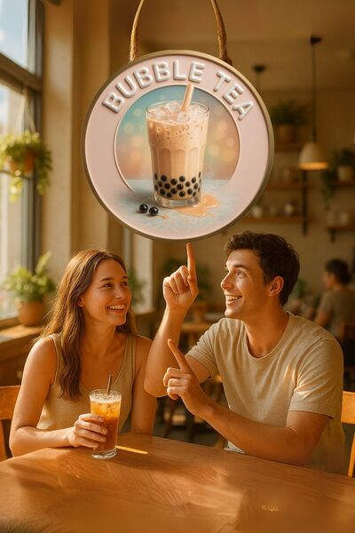 Nod Pictură ornamentată pentru ușă cu tematică Bubble Tea – Accesoriu decorativ de perete pentru cafenea cu concept de băuturi Boba