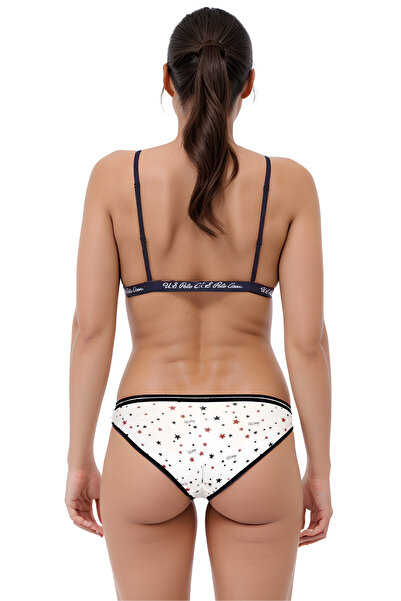 U.S. Polo Assn. Women's 3-Piece Slip Panties Set - Navy Blue Red White Star Patterned