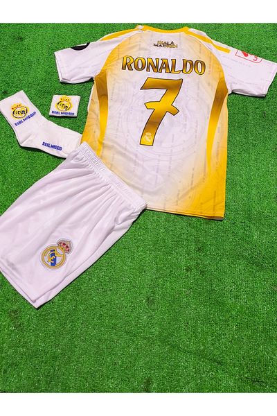 After Party Αντίγραφο - R.Madrid 2024-25 Νέα σεζόν Ronaldo Kids Jersey 4 τεμαχίων (Λογότυπο Λευκό-Χρυσό) AG