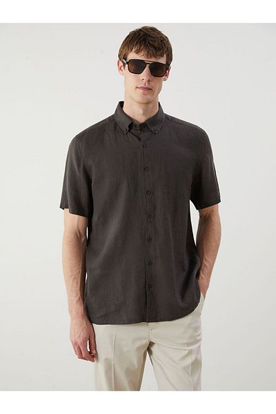 LC Waikiki Southblue Regular Fit Short Sleeve 100% Linen Men's Shirt