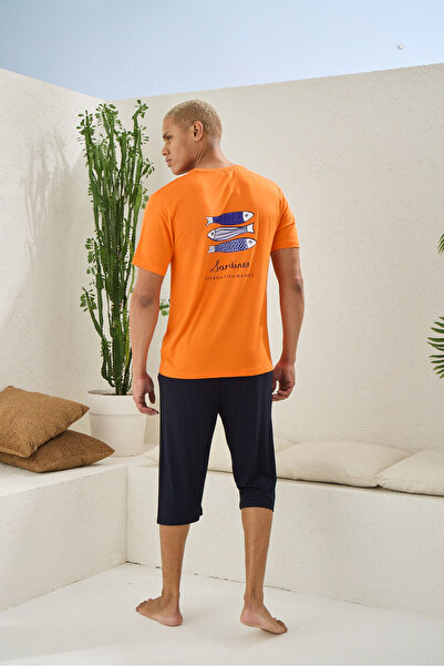 İpek Ανδρικό κοντομάνικο σετ πιτζάμες από ύφασμα μπαμπού με λαιμόκοψη σε σχήμα O