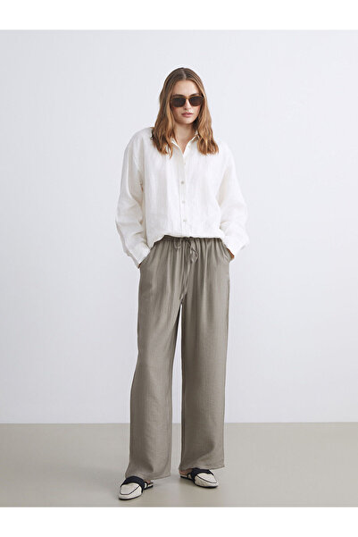 LC Waikiki Özmarka New Season Elastic Waist Textured Wide Leg Women's Trousers