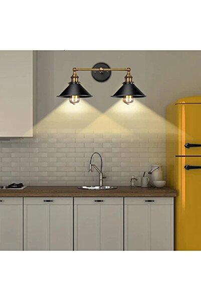 RİOLİGHT Rustic,Vinage,Retro 2Xe27 Black Metal Moving Head Wall Sconce Hat Diameter:23Cm