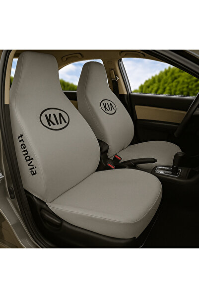 trivexa غطاء خدمة السيارة الأمامي والخلفي بشعار KIA باللون الرمادي الفاتح - طقم أريكة من القماش الممشط