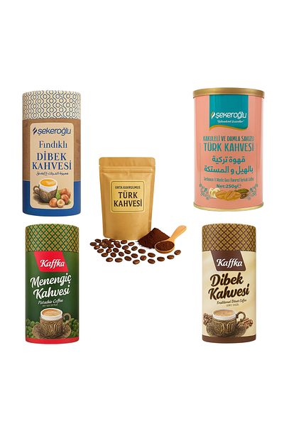 Hepyek Kaffka & Şekeroğlu Mixed Turkish Coffee Set – 5 Flavors (4X200G + 1X250G)