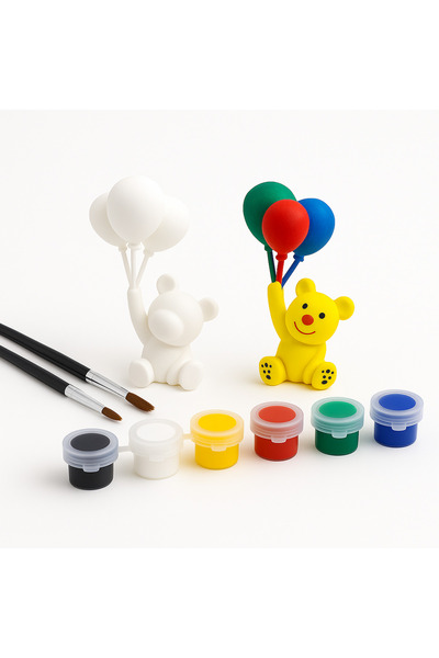 repro design Boyanabilir 3D Ayıcık Seti | 10 cm 3D Baskı Figür + 2 Fırça + 6’lı 3M Akrilik Boya