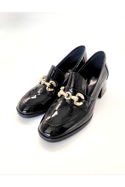 Of&Off Women's Patent Leather Thick Heeled Shoes